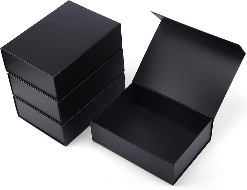 Ditwis 4 Pack 11x8x3.5 Inches Gift Boxes with Magnetic Closure Lids, Black Magnetic Box for Wedding, Groomsmen Bridesmaid Proposal, Birthdays, Mother's Day - Image 1